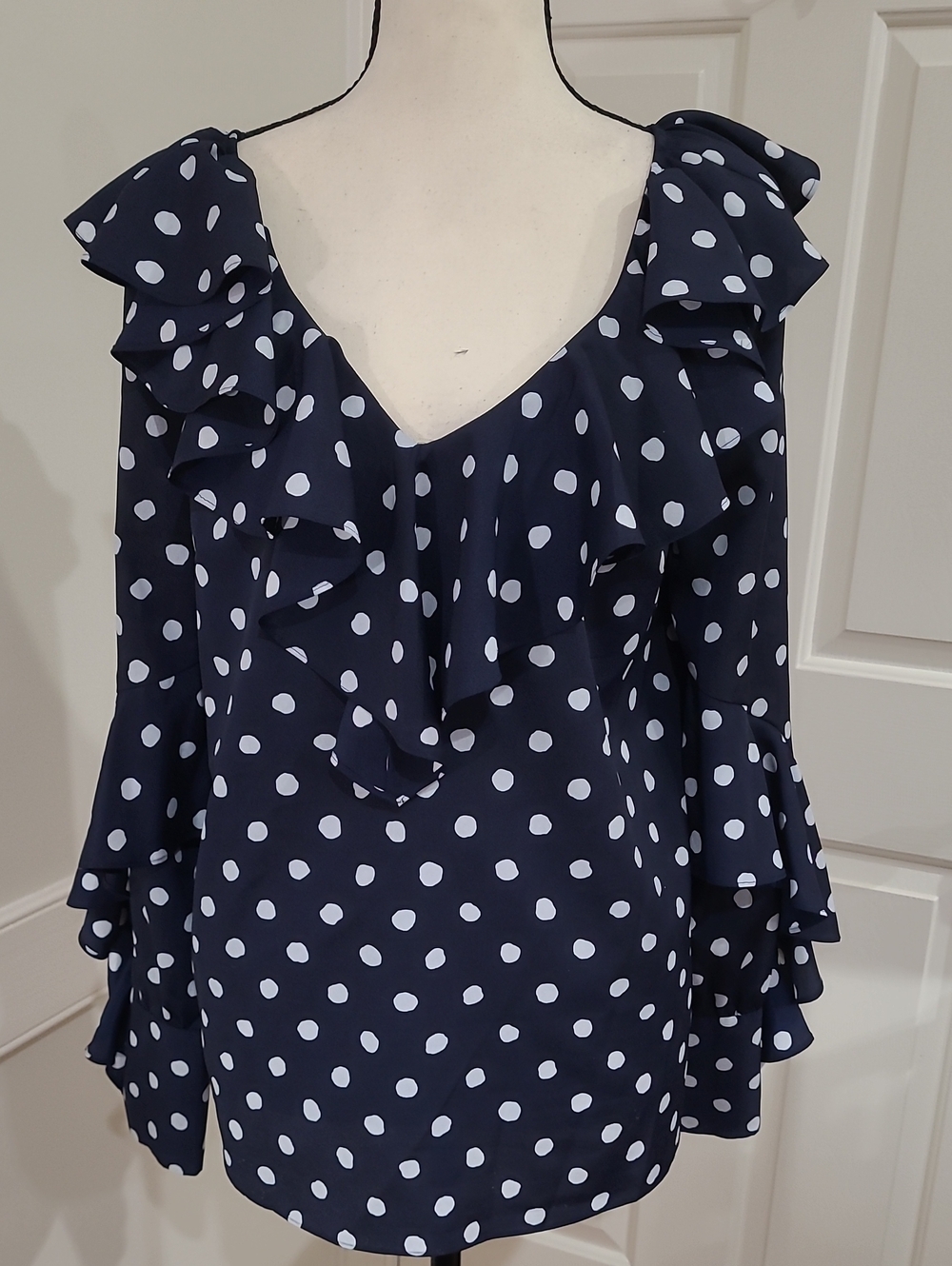 KITRI Studio Maia Navy Polka Dot Blouse - UK 12 / US 8